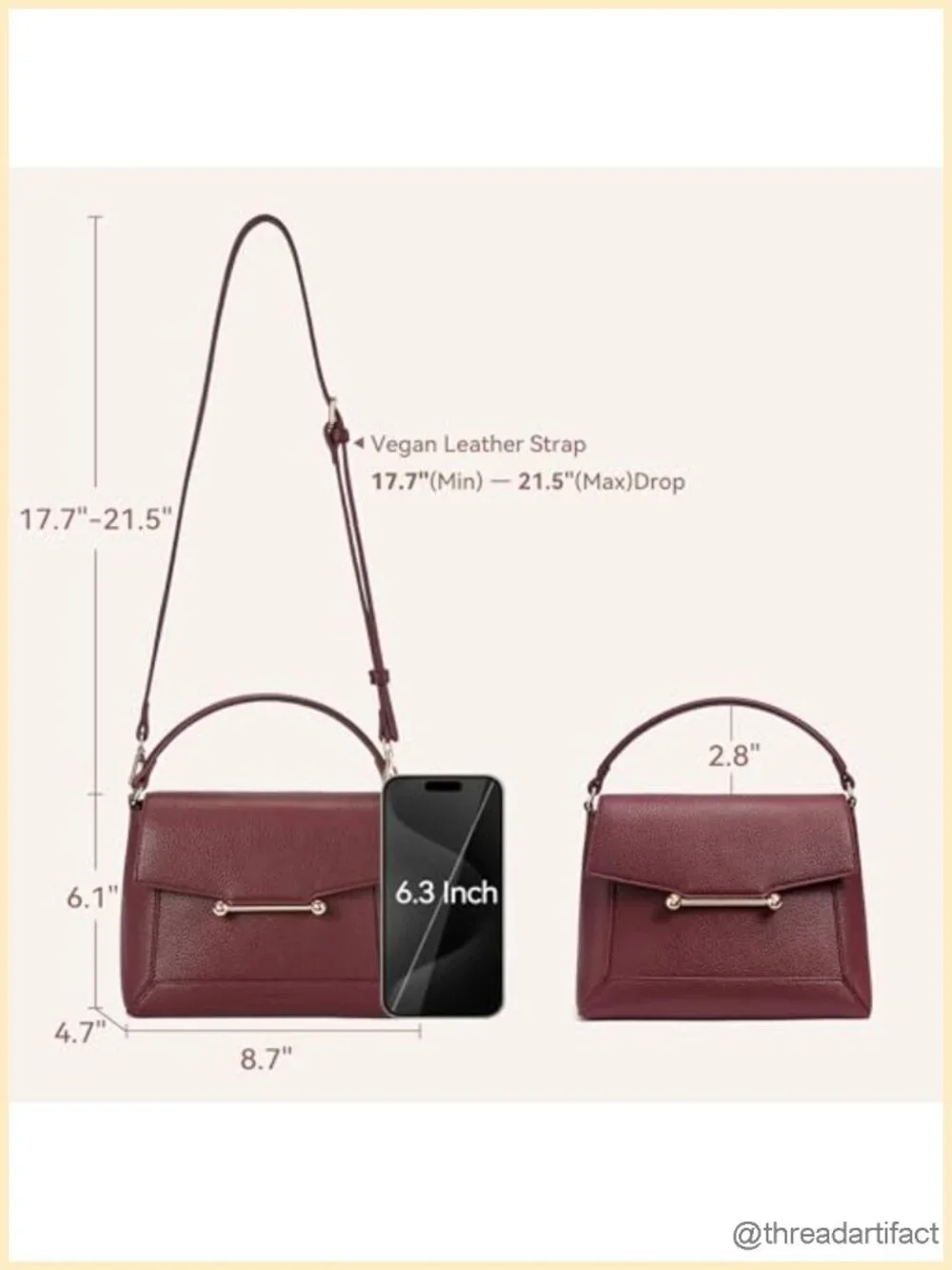 Vegan Leather Crossbody Bag with Top Handle Adjustable Strap